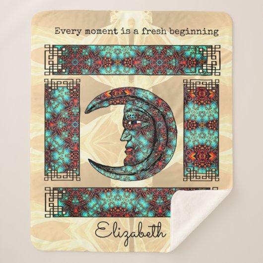 Whimsical Vintag Graphics mit Moon Portrait Sherpadecke (Vorderseite)