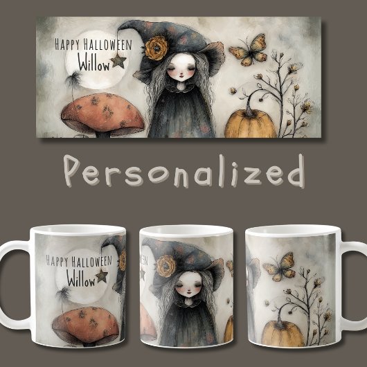 Whimsical Vintag Halloween Hexe, Personalisiert Kaffeetasse