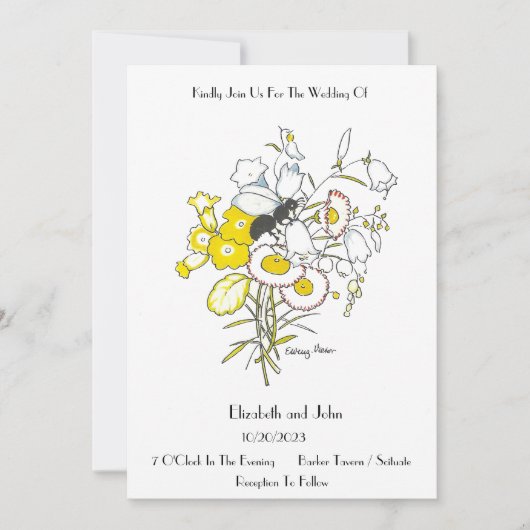 Whimsical Vintag Illustration Hochzeit Einladung (Vorderseite)