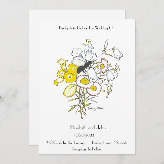 Whimsical Vintag Illustration Hochzeit Einladung (Vorne/Hinten)