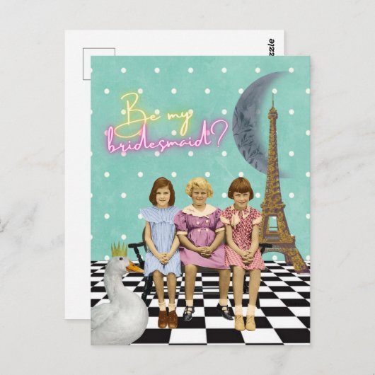 Whimsical Vintag Kids Bridesmaid Anfrage Postkarte (Vorne/Hinten)