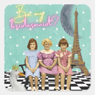 Whimsical Vintag Kids Bridesmaid Anfrage Quadratischer Aufkleber