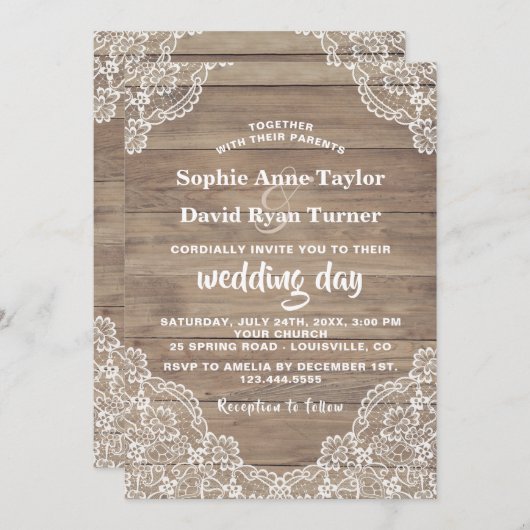 Whimsical Vintag Lace Old Barn Wedding Einladung (Vorne/Hinten)