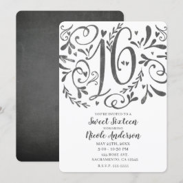 Whimsical Vintag Lettering Chalk Sweet 16 Einladung