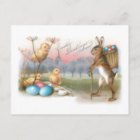 Whimsical Vintag Osterhase, Hähnchen und Eier