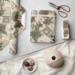 Whimsical Vintag Red Green Traditionelle Weihnacht Geschenkpapier
