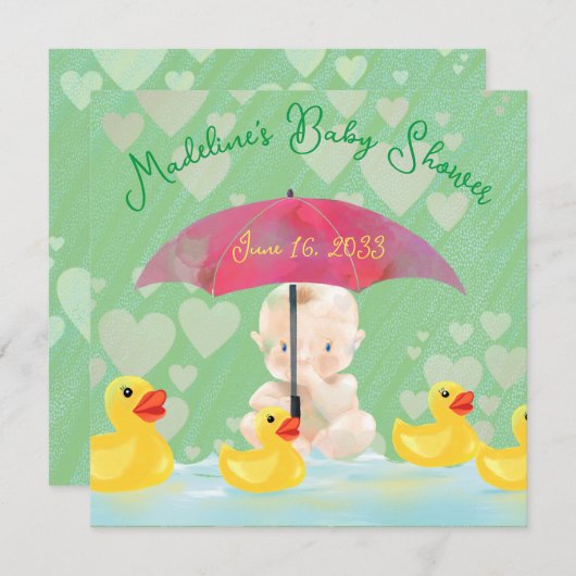 Whimsical Vintag Umbrella Baby Dusche Einladung (Vorne/Hinten)