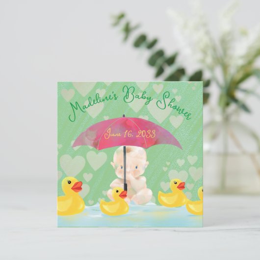 Whimsical Vintag Umbrella Baby Dusche Einladung (Stehend Vorderseite)