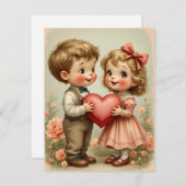 Whimsical Vintag Valentinstag Feiertagskarte (Vorne/Hinten)