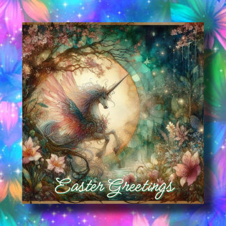 Whimsical Vintag Watercolor Unicorn Osterfest Feiertagskarte