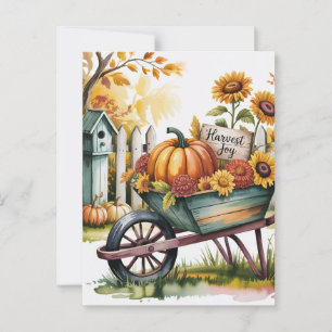 Whimsical Vintag Wheelbarrow, die Herbsternte, Postkarte