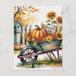 Whimsical Vintag Wheelbarrow, die Herbsternte, Postkarte