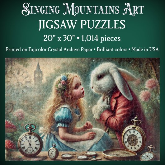 Whimsical Vintage Alice & White Rabbit Wunderland Puzzle