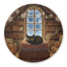 Whimsical Vintage Attic Black Cat