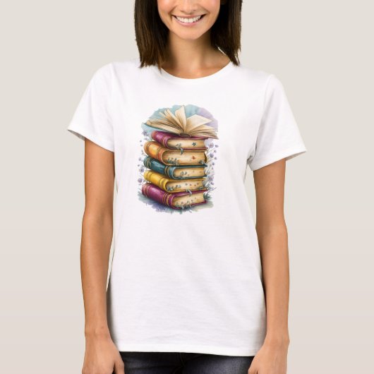 Whimsical Vintage Book Stack Illustration T-Shirt (Vorderseite)