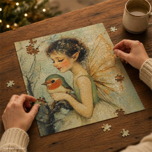 Whimsical Vintage Christmas Fee mit Robin Puzzle