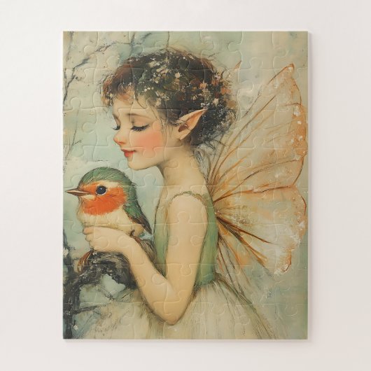 Whimsical Vintage Christmas Fee mit Robin Puzzle (Vertikal)