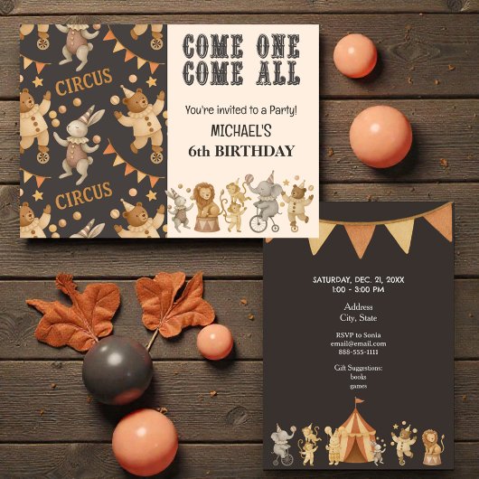 Whimsical Vintage Circus Birthday  Invitation Einladung