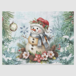 Whimsical Vintage Decoupage Christmas Snowman Seidenpapier
