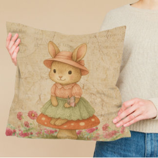 Whimsical Vintage Easter Bunny Pillow Kissen