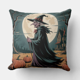 Whimsical Vintage Halloween Witch, Halloween Witch Kissen