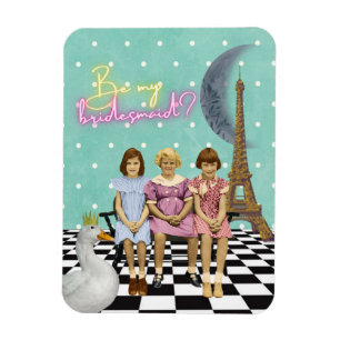 Whimsical Vintage Kinder Brautjungfer Bitte Magnet