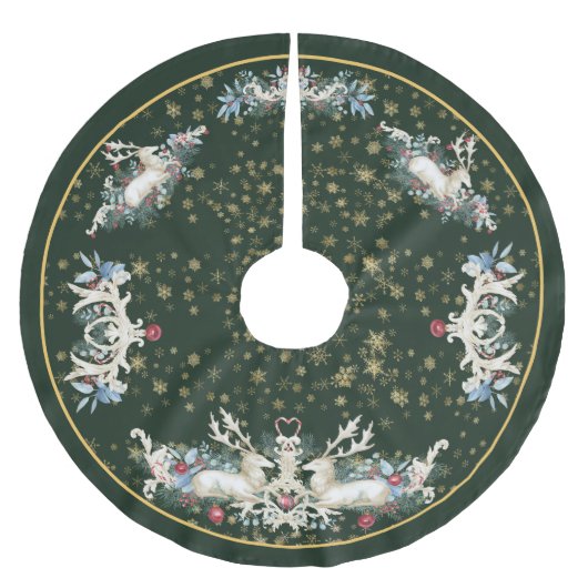  Whimsical Vintage Reindeer Christmas Tree Skirt Polyester Weihnachtsbaumdecke (Vorderseite)