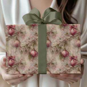 Whimsical Vintage Rosa Florale Weihnachtsbaumkugel Geschenkpapier