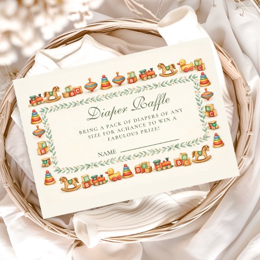 Whimsical Vintage Toy Baby Shower Diapper Raffle Begleitkarte