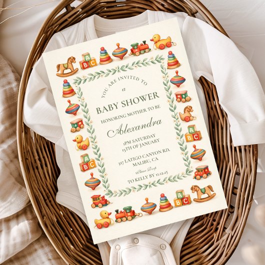 Whimsical Vintage Toy Baby Shower Einladung