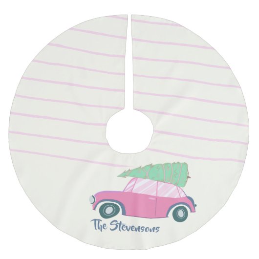 Whimsical Vintage Weihnachtsbaumwagen Personalisie Polyester Weihnachtsbaumdecke (Vorderseite)