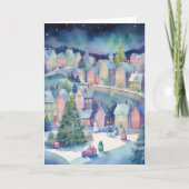 Whimsical Vintage Weihnachtsstadt Storybook Karte (Vorderseite)