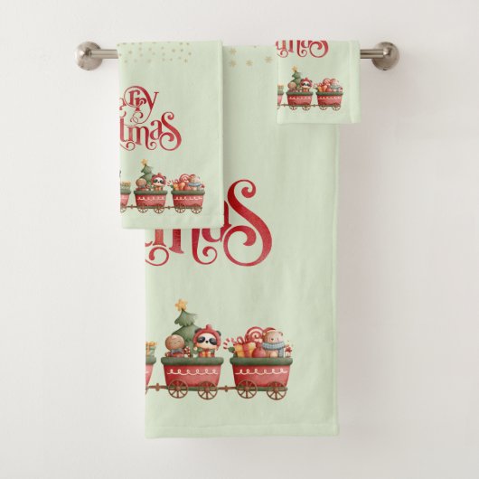 Whimsical Vintage Weihnachtszug mit Spielzeug Badhandtuch Set (Insitu)