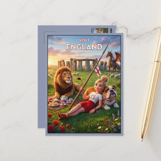 Whimsical Visit England Postkarte (Vorderseite/Rückseite Beispiel)