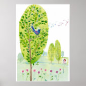 whimsical vogel singing Watercolor Poster (Vorne)
