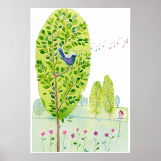 whimsical vogel singing Watercolor Poster