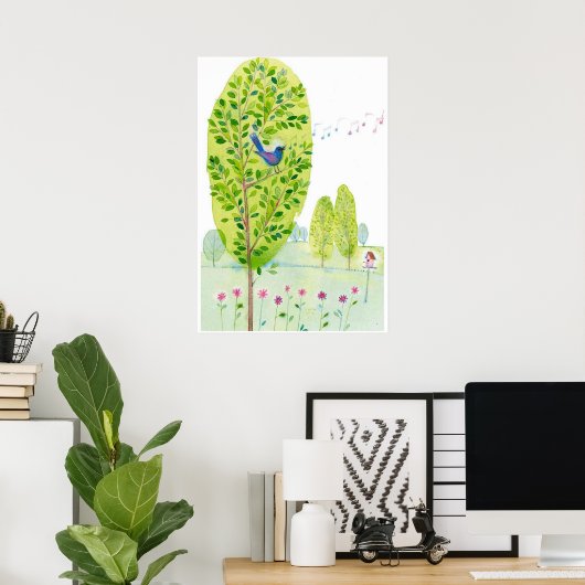 whimsical vogel singing Watercolor Poster (Heimbüro)