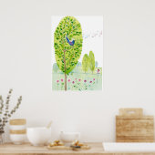 whimsical vogel singing Watercolor Poster (Küche)