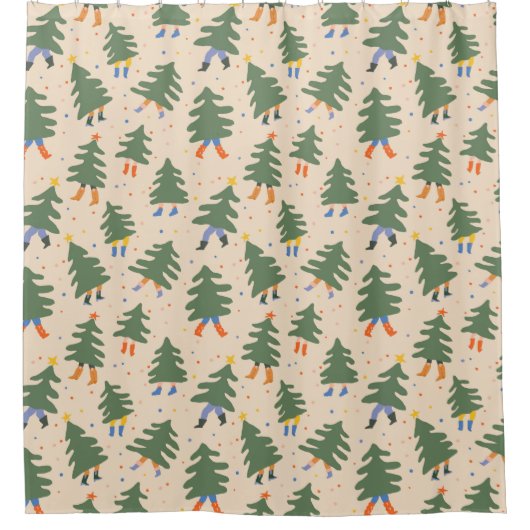 Whimsical Walking Weihnachtsbaummuster Duschvorhang (Vorderseite)