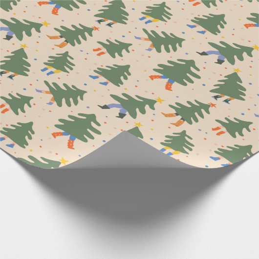 Whimsical Walking Weihnachtsbaummuster Geschenkpapier (Ecke)