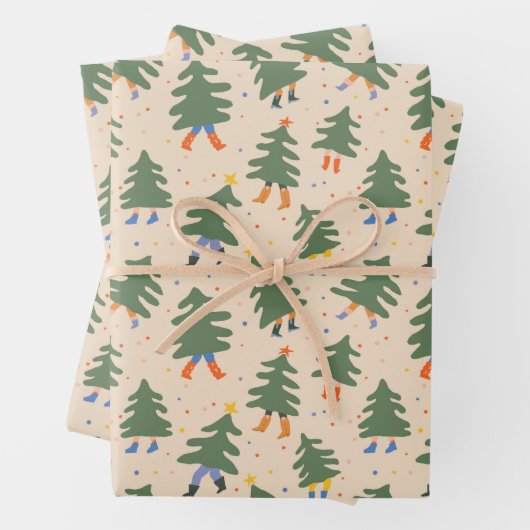 Whimsical Walking Weihnachtsbaummuster Geschenkpapier Set (Beispiel)