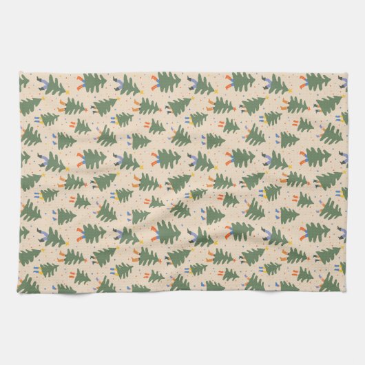 Whimsical Walking Weihnachtsbaummuster Geschirrtuch (Horizontal)