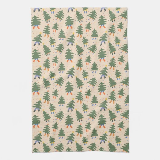 Whimsical Walking Weihnachtsbaummuster Geschirrtuch (Vertikal)