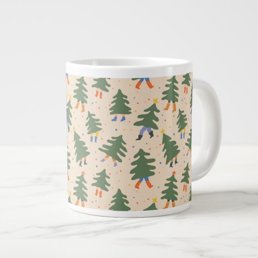Whimsical Walking Weihnachtsbaummuster Jumbo-Tasse (Vorderseite Rechts)