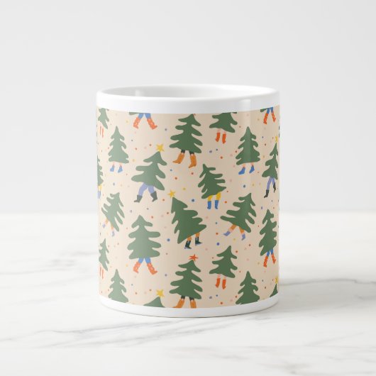 Whimsical Walking Weihnachtsbaummuster Jumbo-Tasse (Vorderseite)