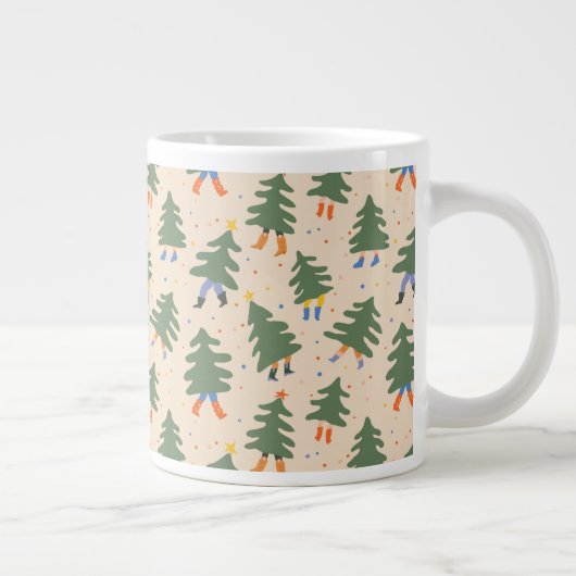 Whimsical Walking Weihnachtsbaummuster Jumbo-Tasse (Rechts)