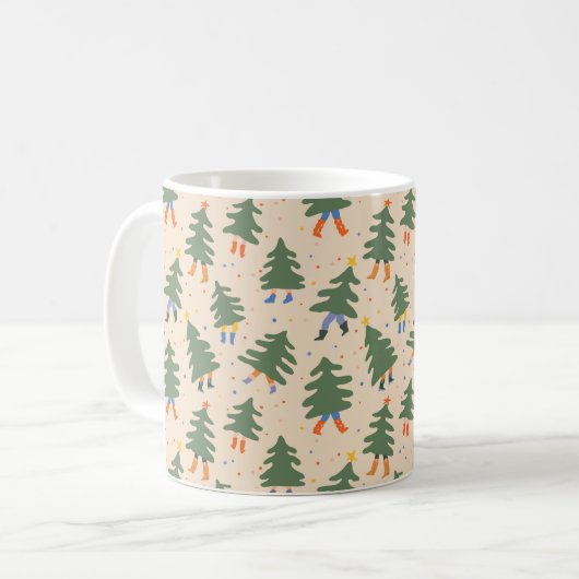 Whimsical Walking Weihnachtsbaummuster Kaffeetasse (Vorderseite Links)