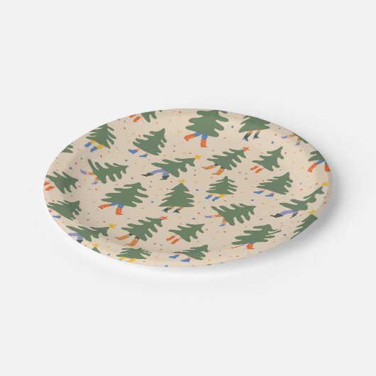 Whimsical Walking Weihnachtsbaummuster Pappteller (Schrägansicht)