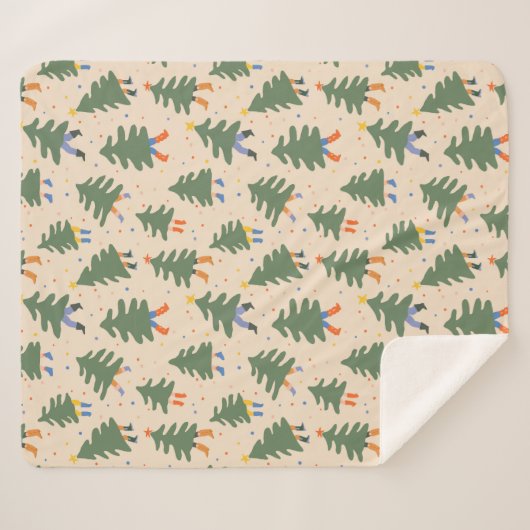 Whimsical Walking Weihnachtsbaummuster Sherpadecke (Vorderseite (Horizontal))