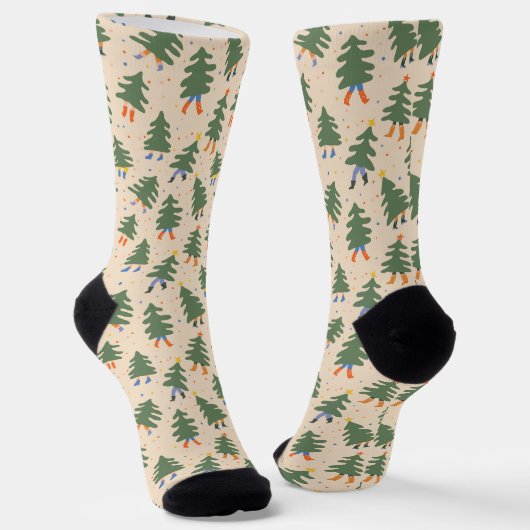 Whimsical Walking Weihnachtsbaummuster Socken (Gewinkelt)